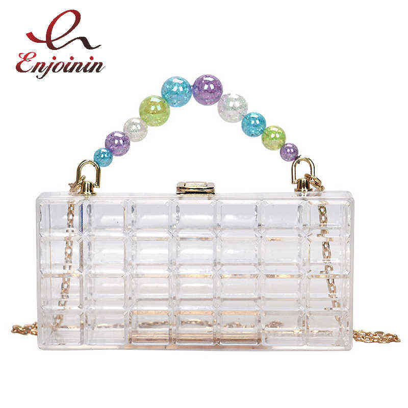 

Evening Bags Beaded Transparent Acrylic Box Party Clutch for Women Fashion Female Purses and Handbags Plaid Designer Bag Chain Shoulder Bag 220402, Fluorescein