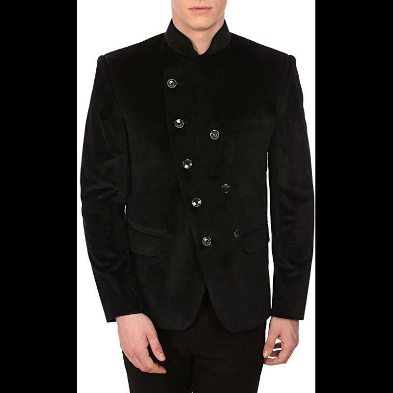 

Men's Suits & Blazers Arrival Stand Lapel Design Black Velvet Custom Made Double Breasted Winter Fashion Warm Blazer Just One Jacket