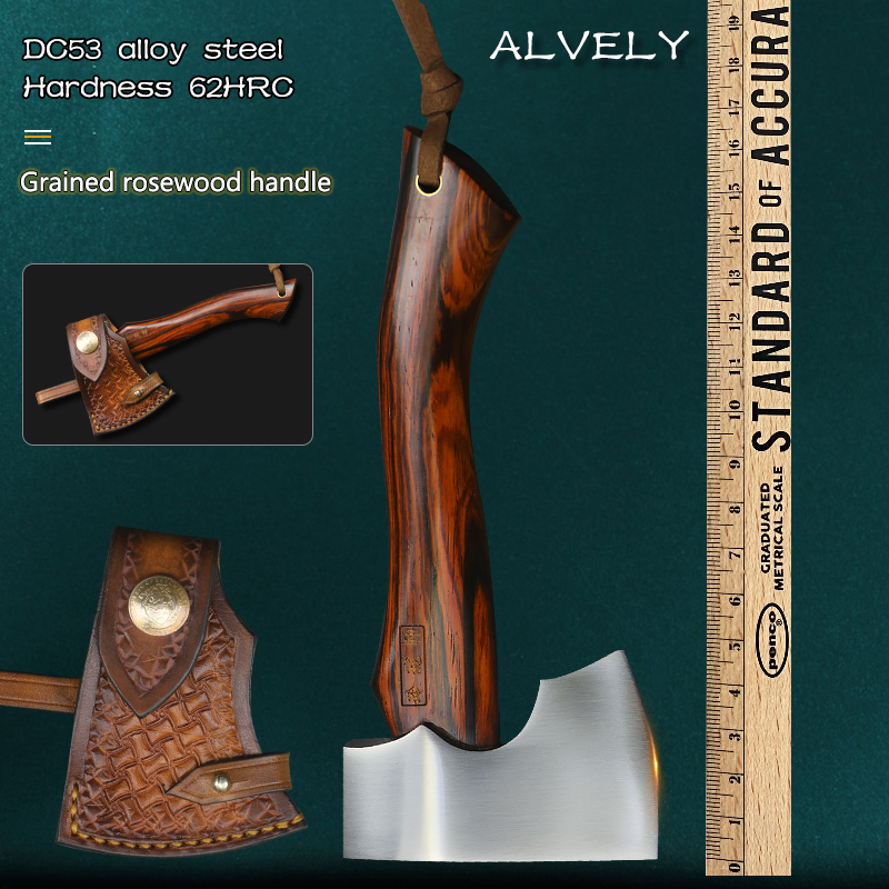 Mini wooden handle portable DC53 alloy steel multifunctional camping outdoor tactical jungle outdoor hunting survival axe rescue EDC tool-image-598195015