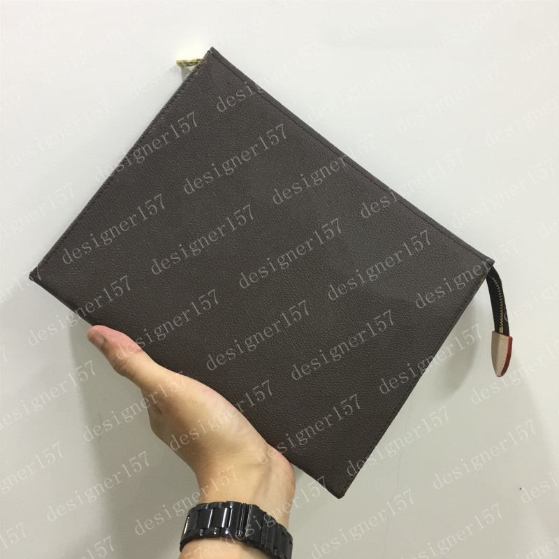 

High Quality New Clutch bag Travel Toiletry Pouch 26cm Protection Makeup Women Leather Waterproof Cosmetic Bags For Womens With Dust Bag 47542 #SN001, #01 brown flower