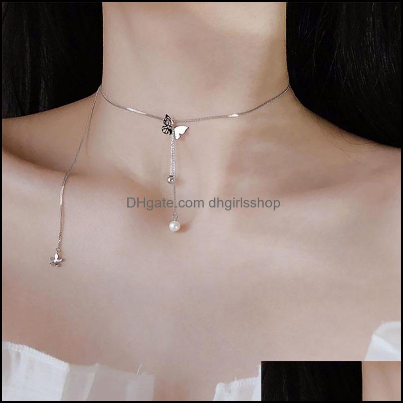 

Chains Necklaces Pendants Jewelry Minimalist 925 Stamp Flower Butterfly Necklace Charm Women Couples Trendy Elegant Birthday Dh7Sn