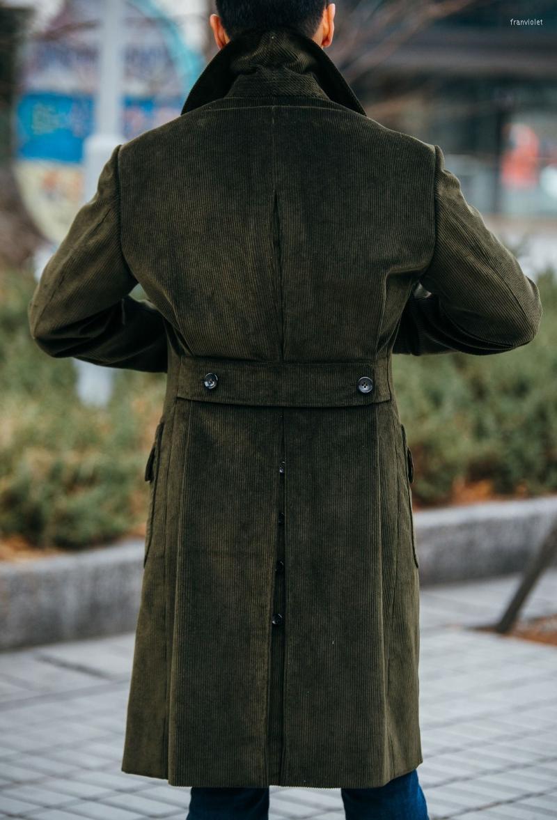 

Men's Wool & Blends Handsome Winter Long Jacket Army Green Cordurory 2022 Fashion Overcoat Trench Coat Loose Full Sleeves Custom Made Fran22