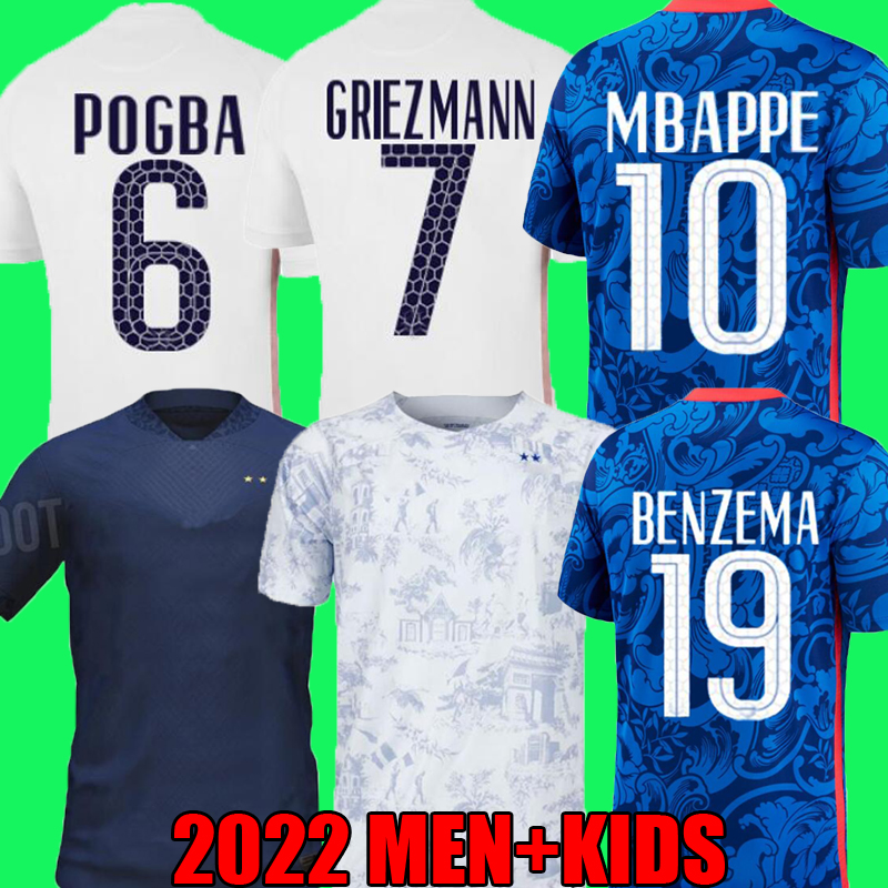 

Maillots de football BENZEMA French 2022 2023 soccer jersey MBAPPE GRIEZMANN POGBA 21 22 23 Francia Men Kids KIMPEMBE FEKIR maillot 100th shirt hommes Kante jerseys, 22/23 home ucl fans