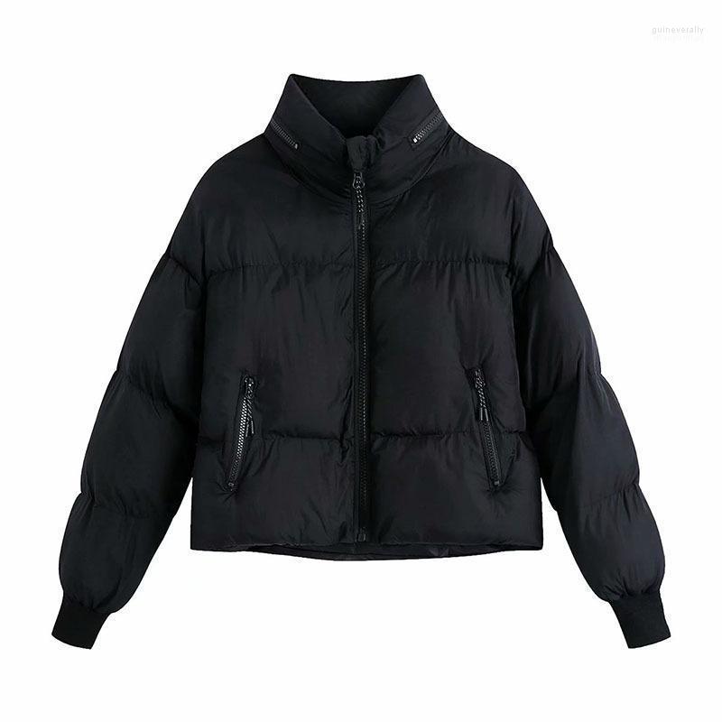 

Women's Down & Parkas Pinkou Women Winter Basic Black Jacket Long Sleeve Stand Collar Zipper Padded Coat Thick CA76 Guin22