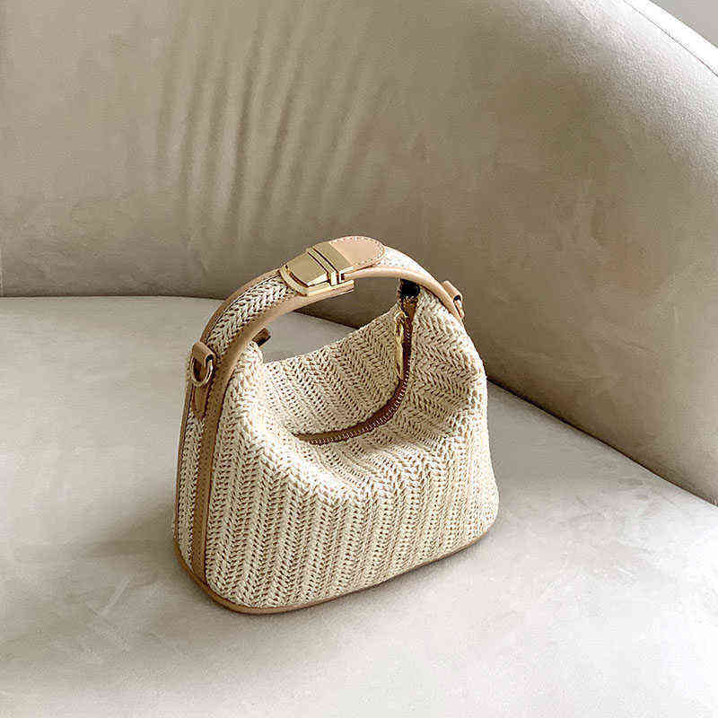 

Korean Straw handbag for women shoulder bags small bohemian woven beach bags summer female messenger bags Casual totes Beige G220422