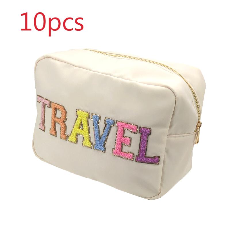 

Cosmetic Bags & Cases 10pcs/set Embroidered Patch Travel Words Solid Color Nylon Waterproof Carrying Bag Large Capacity Storage BagCosmetic, Trayel