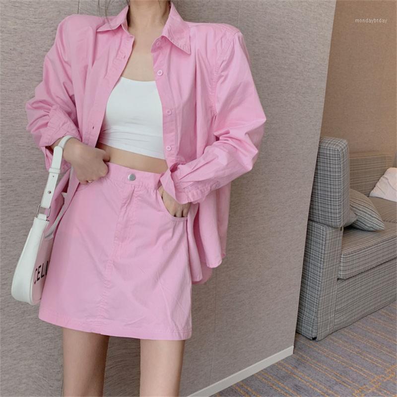 

Work Dresses Alien Kitty Sweet Gentle Suits Solid Chic Shirts Sexy Slim Stylish 2022 Autumn Loose Elegant Lady OL Mini Skirts Two Pieces, White skirt