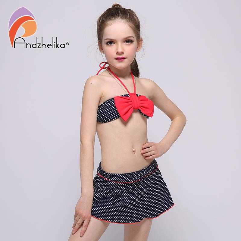 2022 Andzhelika Children's Swimwear Dress Girls Bikini Cute Dot Bow Tie Swimsuit Child Set Swim Suit For Girl Women's-image-775254547