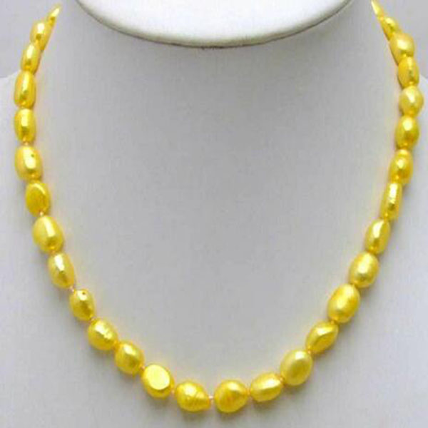 

7-9mm Yellow Baroque Natural Freshwater Pearl Necklace for Women 18" Choker