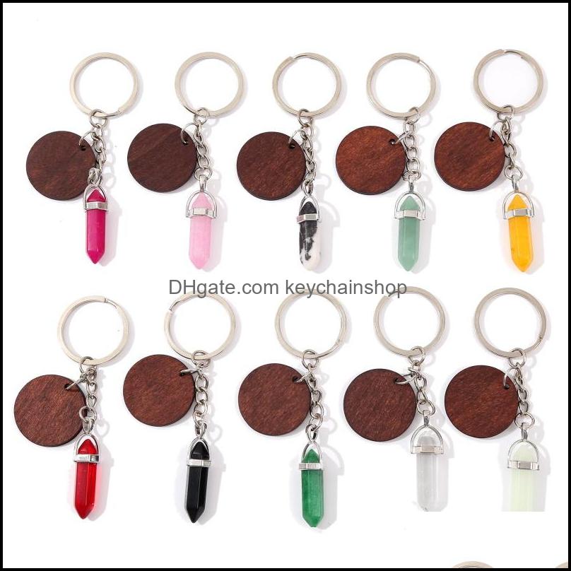

Key Rings Jewelry Crystal Hexagon Wood Round Piece Ring Car Pendant Chain Bohemian Vintage Accessories Access Dhapc
