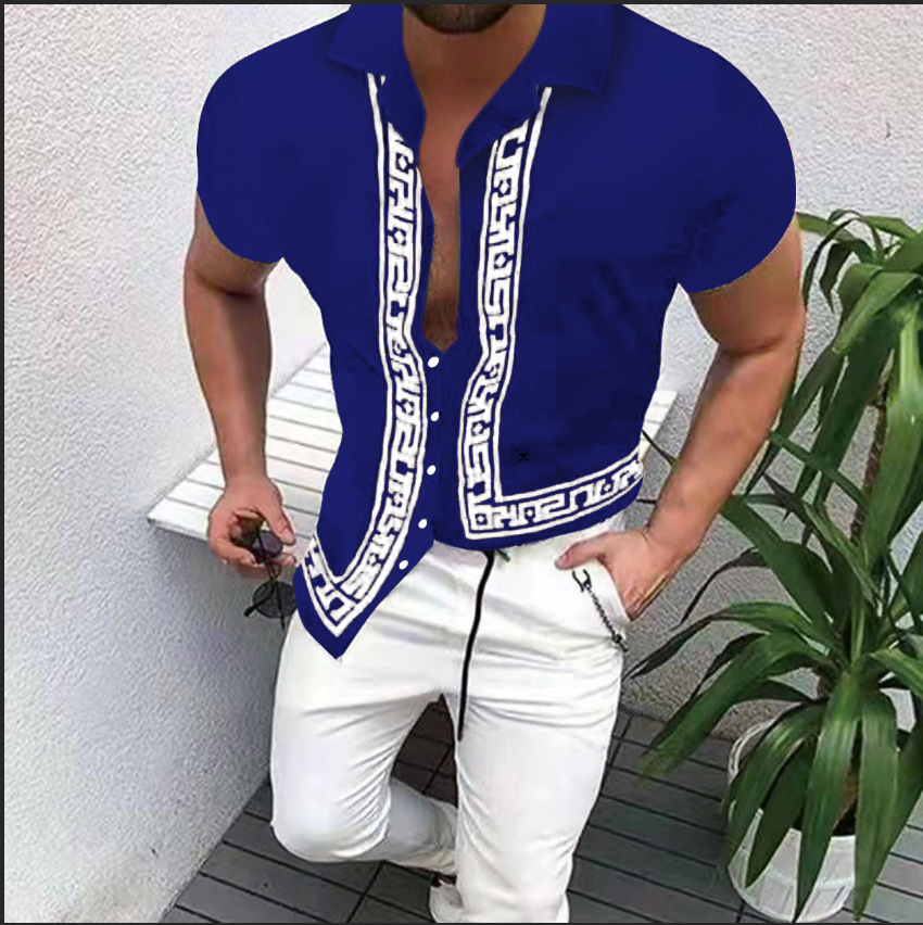 mens camisa letter printed dress shirt clothing print striped Blouse Hawaii Short Sleeve summer button blouse plus size lujo shirts Overshirt 3xl