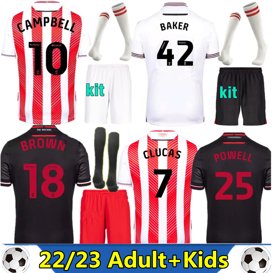 

22 23 Stoke City CLUCAS Mens Soccer Jerseys CAMPBELL POWELL SOUTTAR Home Away 3rd BEKER BROWN men kids kit socks Football Shirt Short Sleeve, Black