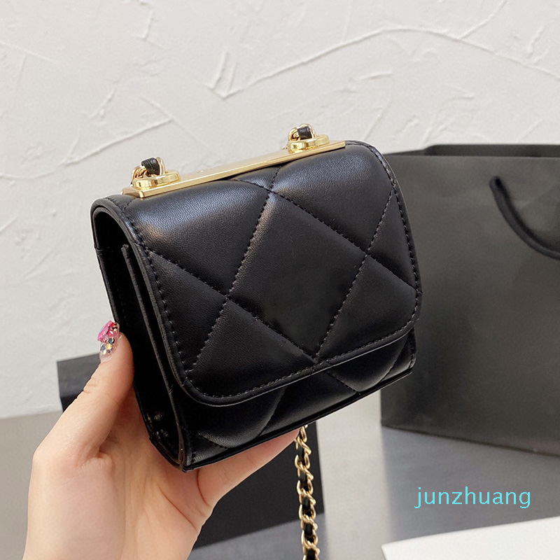 

Designer- Womens Mini Vanity With Classic Flap Bags Quilted Gold Chain Cross Body Leather Handle Totes Matelasse Lady Cosmetic Case Handbag, Black