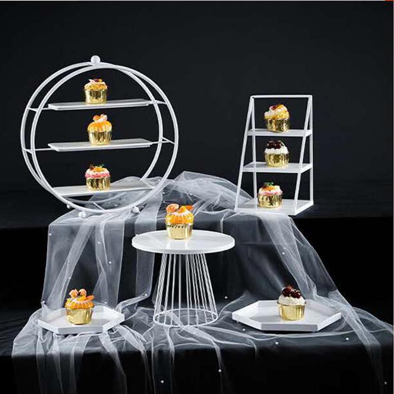 

Other Bakeware 2pcs White Cake Stand Metal Dessert Table Tray Christmas Birthday Party Macaron Cupcake Rack For Wedding Gold
