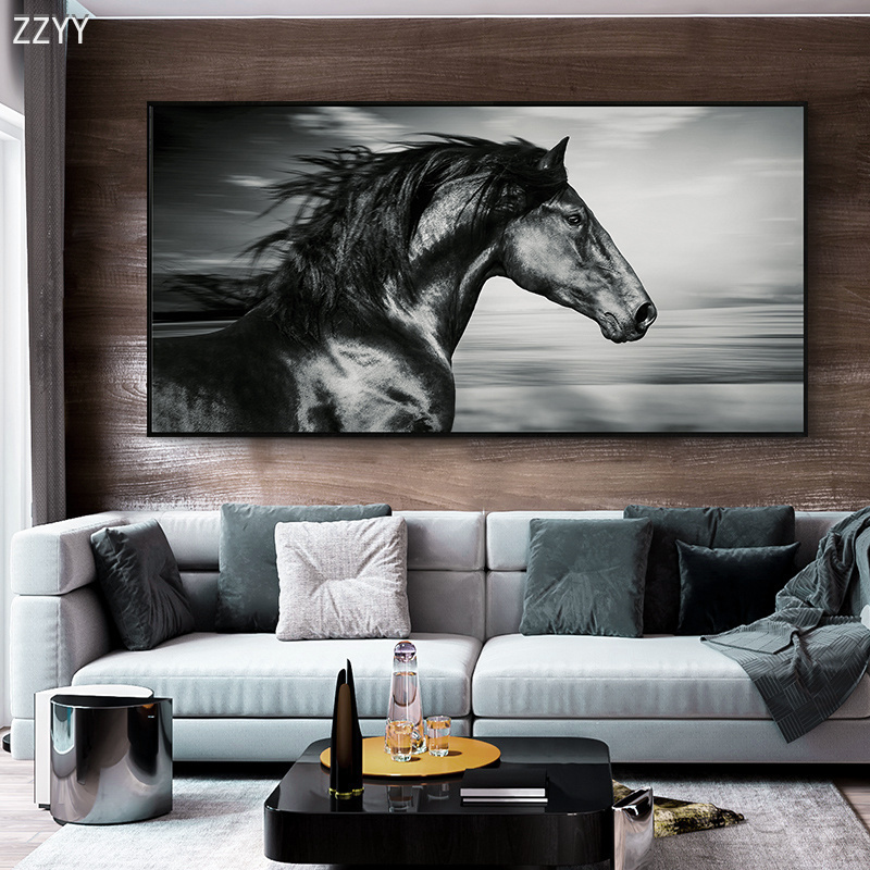 

Modern Running Black Brown Steeds Horse Canvas Print Painting on The Wall Living Room Decoraive Picture Wall Decor Canvas Poster