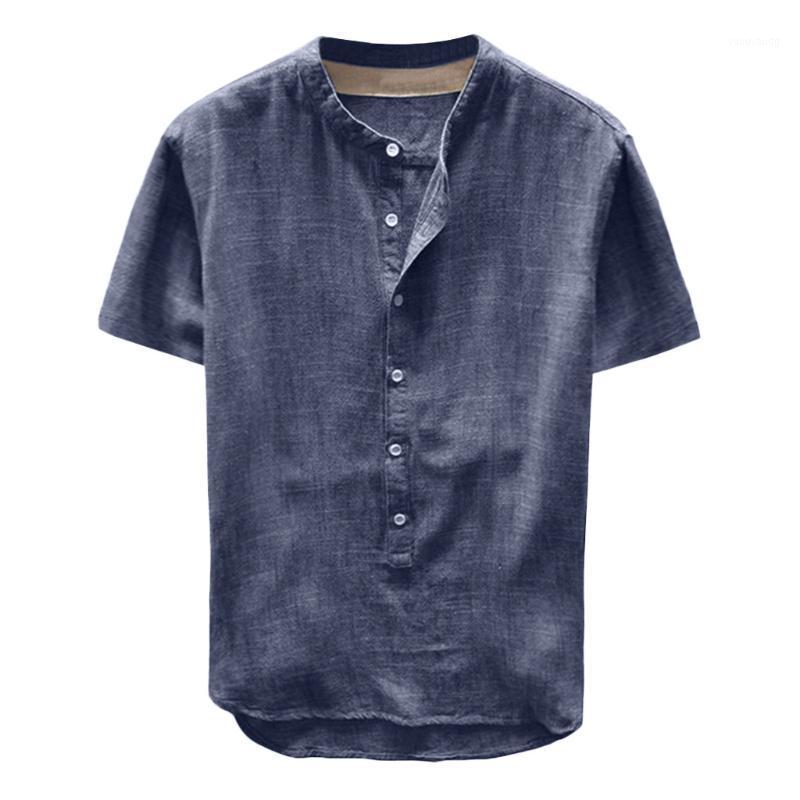 

Men's Casual Shirts Summer Shirt Fashion V Neck Button Men Linen And Cotton Short Sleeve Pullover Male Tops Blouse Cardigan, Green
