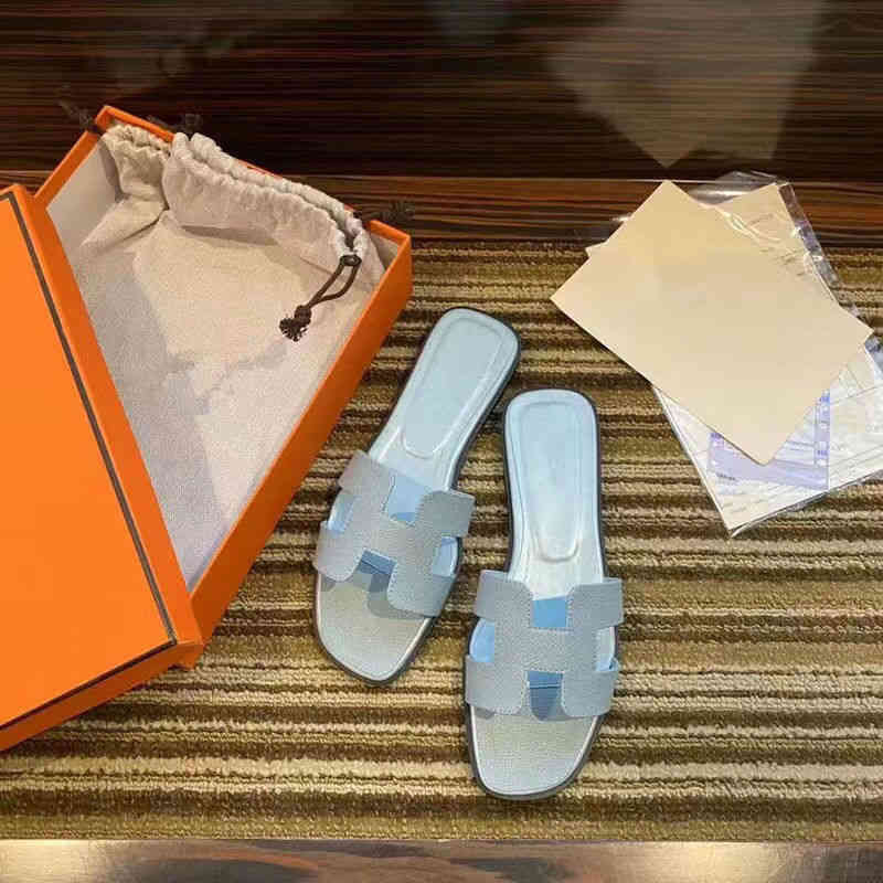 

Designer Herme h Slippers Sandals Women 2022 Organ Leater Summer Flops Wear Beac Flat 1hm7, White