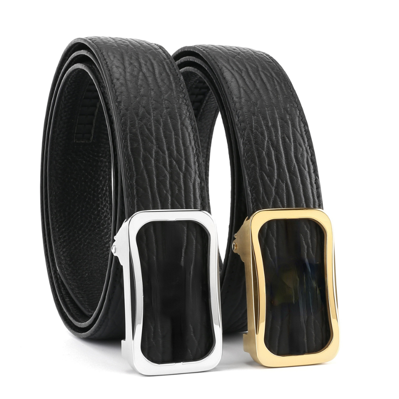 

TopSelling Classic luxury 3.5cm wide men's leisure leather automatic belt trouser Korean version versatile student youth business men dress belts, Black