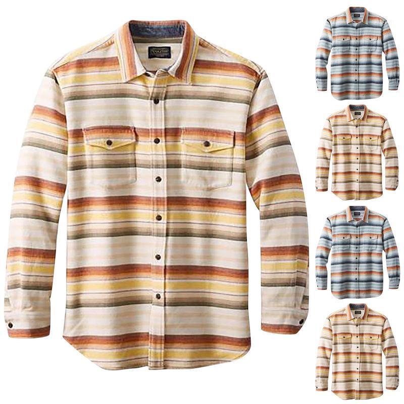 

Men's Casual Shirts Fashion Plaid Shirt Printing Loose Lapel Long-sleeved With Buttons And Pockets Warm Top, Multicolor