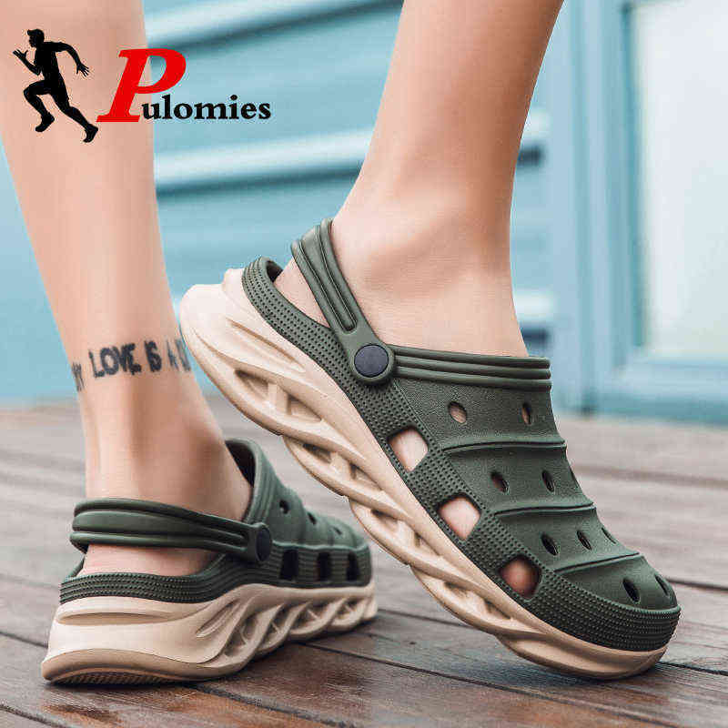 

sandals Pulomies Summer Men Slippers Sandals Massage Clogs Outdoor Garden Shoes Swimming Pool Bathroom Slides Mules Beach 220623, Khaki.