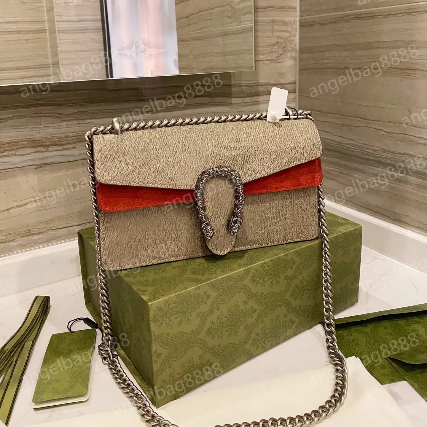 

2023 Dionysian Chain Clamshell Packages temperament Senior Bags Ball-match Fashion Shoulder vintage Handbags High Quality Women chains phone, Red