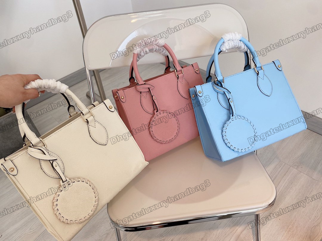 

25cm Onthego PM Tote Bag By the Pool Big Logo Monograms Print Handle Bag with Flower Tag Designer Women Cross Body, Color 1#