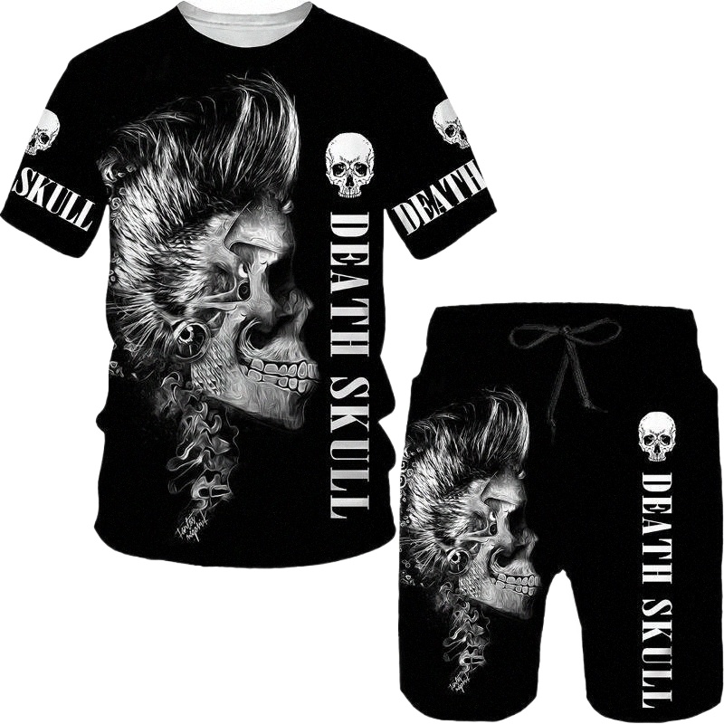 

men's Tracksuits Summer Man Set 3d Skull Printingt-Shirt Shorts Tracksuit 2 Piece Outfits Fashion Street Male Jogging Suit Sportswear Men Cl z114#