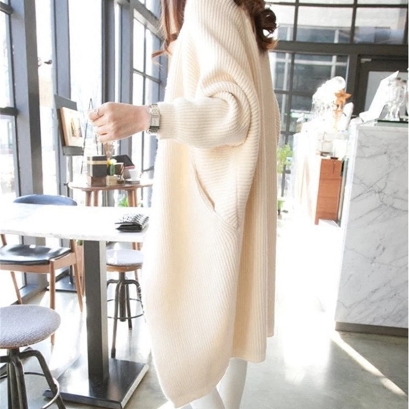 

Long Cardigan Women Autumn Winter Batwing Sleeve Knitwear Large Size Knitted Sweater Cardigan Female Loose Sweater Cardigan 210204, Black