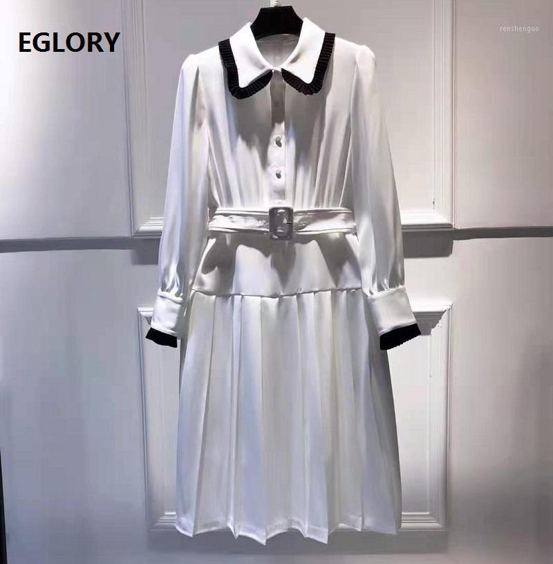 

Casual Dresses High Quality Brand 2022 Spring Summer Dress Women Turn-down Collar Color Block Patchwork Long Sleeve Large Swing Work, Black