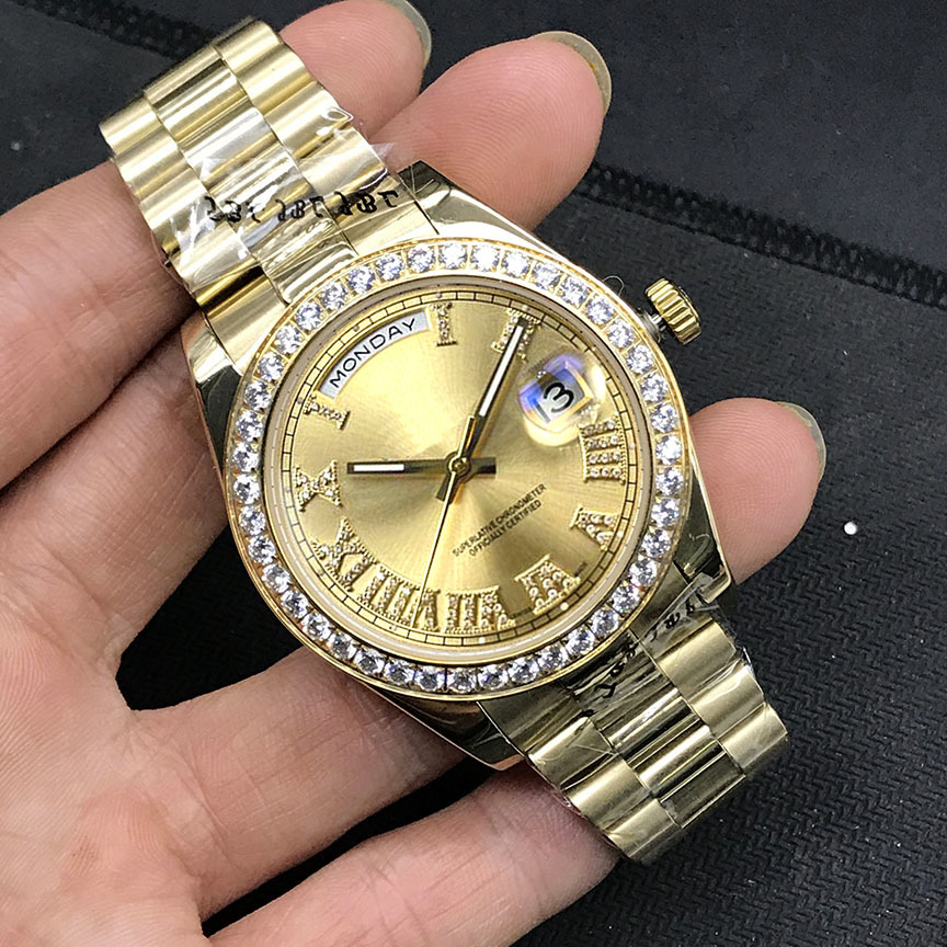 

Classic Roman diamond men watch luxury Watches 41mm Mechanical Automatic Stainless Steel Presidential Perpetual Calendar wrist watch, Box
