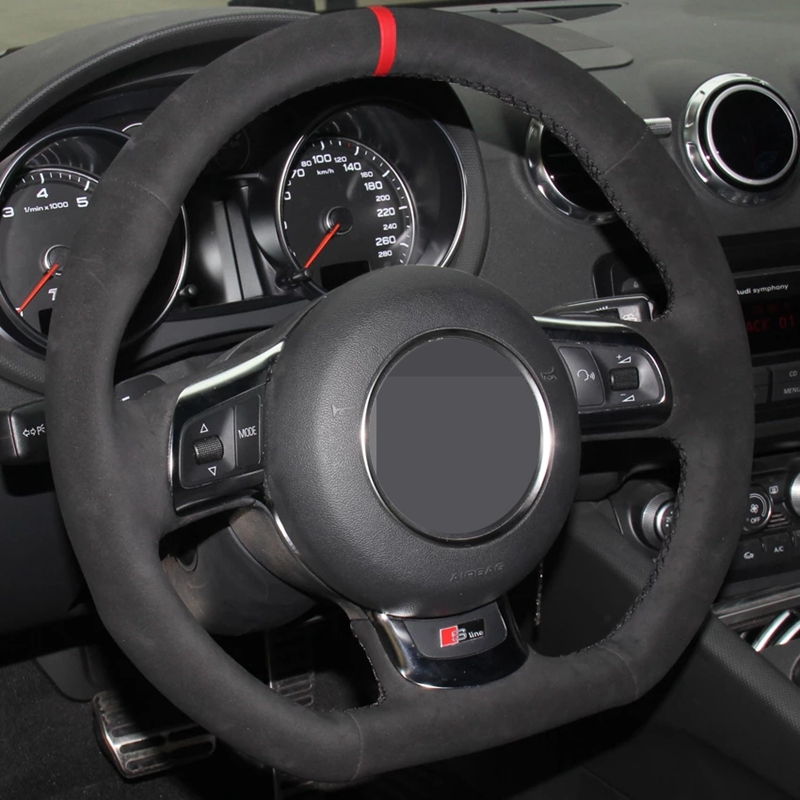 

Car Steering Wheel Cover DIY Non-slip Black Suede For Audi TT TTS (8J) 2006-2014 A3 S3 (8P) Sportback 2008-2012 R8 (42)