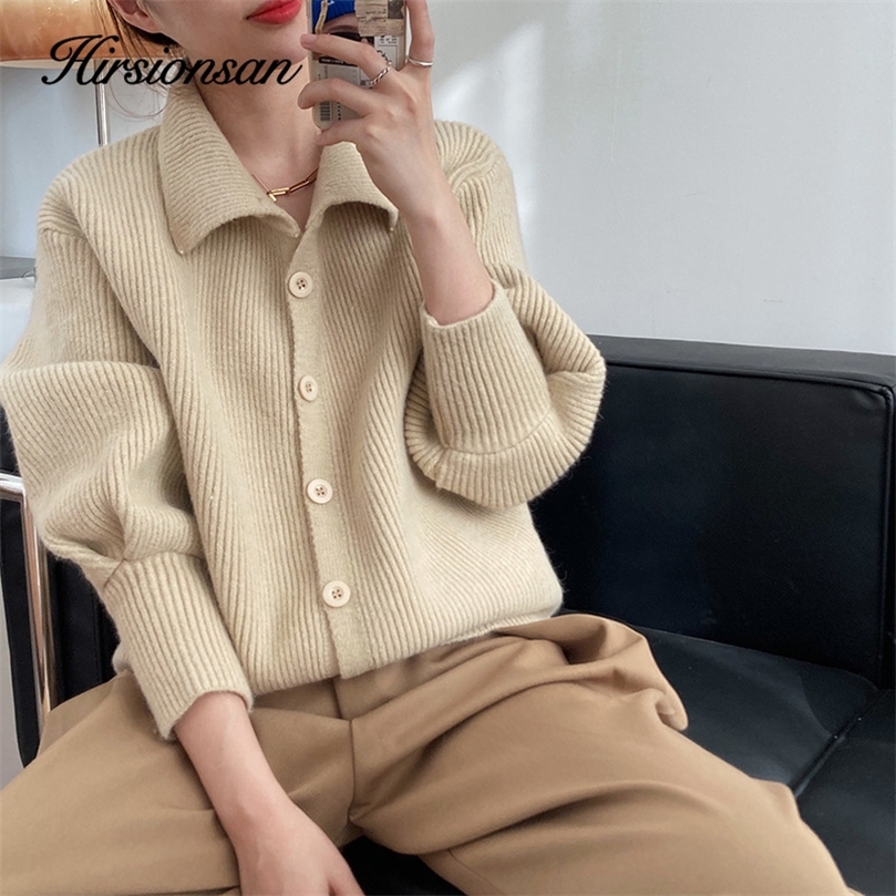 

Hirsionsan Turtle Neck Autumn Winter Cardigan Sweaters Women Cashmere Singlebreasted Soft Loose Solid Female Knited Jumper 220816, Brown