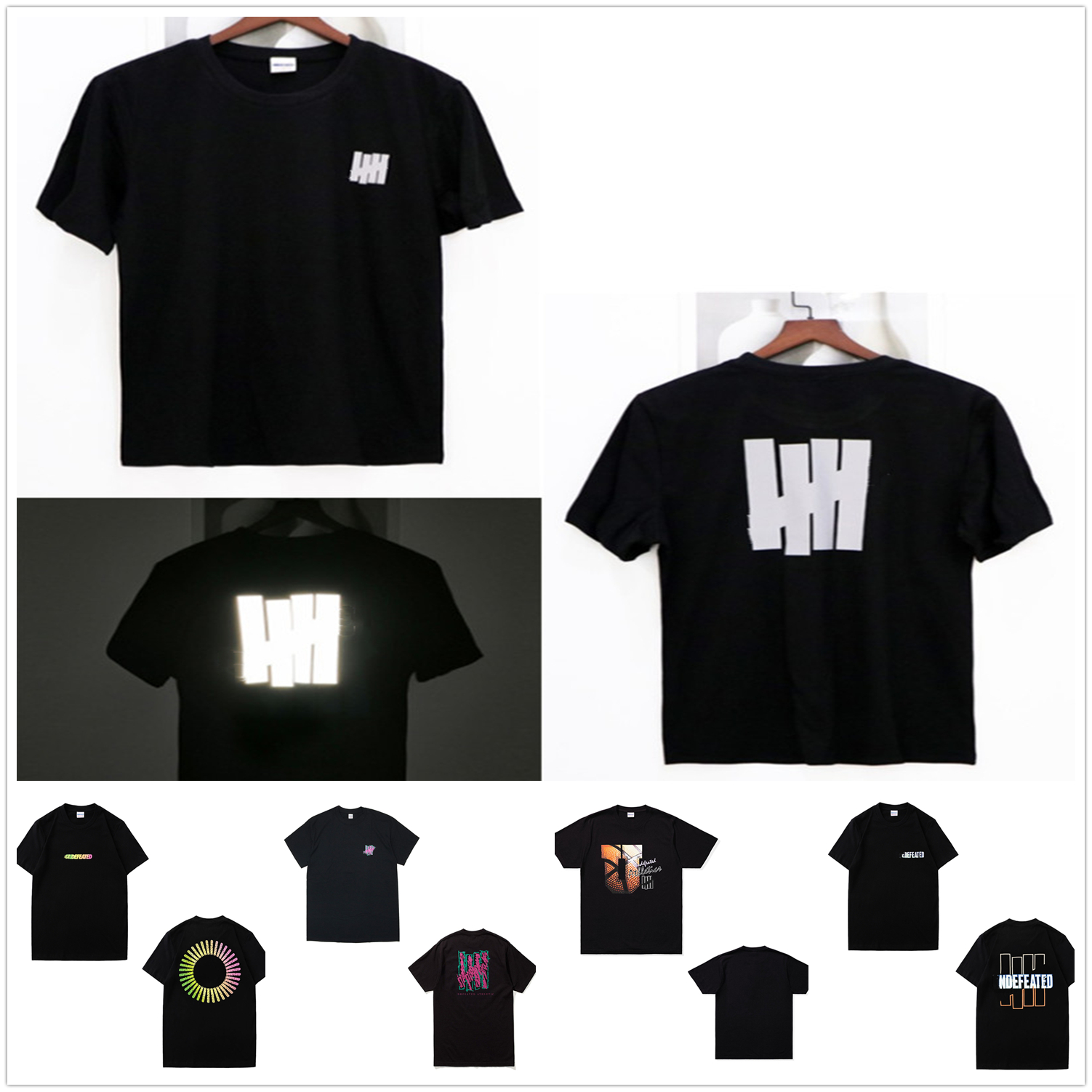 

Men t shirt Undefeateding T-shirt Japanese fashion brand women's short-sleeved shark head fake zipper starry night light high quality printing couple H05, 1 pcs button