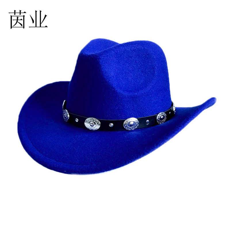 

British Style Metal Belt Fur Felt Hat Vintage Top Hat Woolen Denim Hat Exclusive for Cross-Border, Red