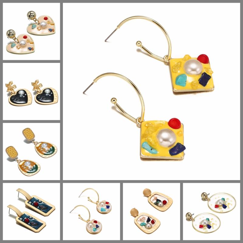 

Dangle & Chandelier Women's Vintage Enamel Drop Earrings Retro Pearl Geometric Heart Round Earring For Women Fashion Jewelry Gifts Party