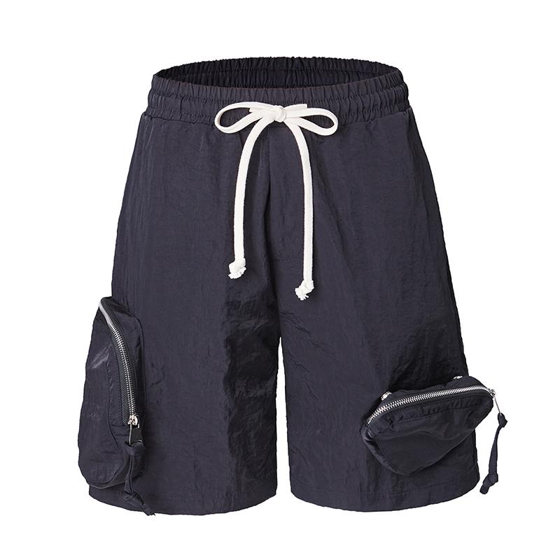 

Men's Shorts Detachable Pocekts Streetwear Casual Cargo Mens Retro Wide Leg Straight Solid Color Oversized Summer Knee Length PantsMen's, Dark blue