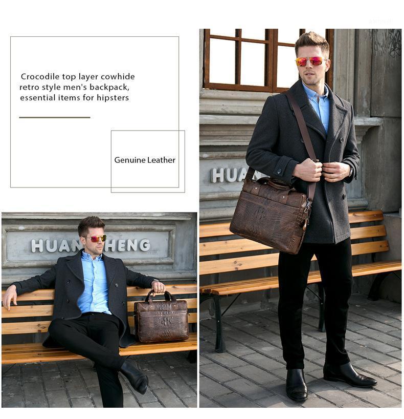 

Special Offer Alligator Pattern Genuine Leather Men Handbag 14" Laptop Bag Luxury Horizontal Business Briefcase Briefcases, Black