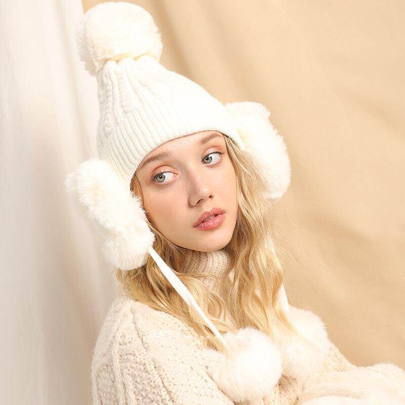 

Berets Autumn And Winter Imitation Hair Ear Protection Hat For Women Warm Pullover Fashionable Korean Version Hairball KnitBerets BeretsBere, White