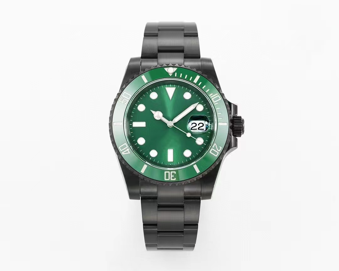 

40mm Men's Mechanical Watch Black Stainless Steel Dial Green Ceramic Bezel High Quality Movement Fully Automatic Winding Deep Sea Water Resistant Watch