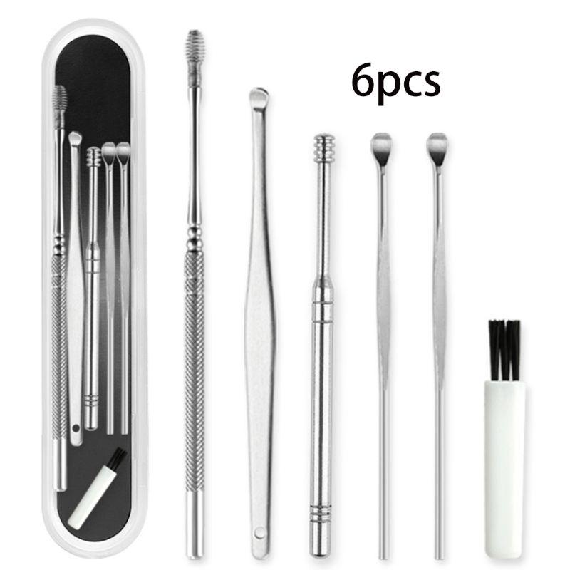 

Sponges Applicators & Cotton 6Pcs/Set Stainless Steel Ear Wax Removal Tool Cleaner Kit Spiral Earwax Curette Pick Spoons Cleaning Brush Heal