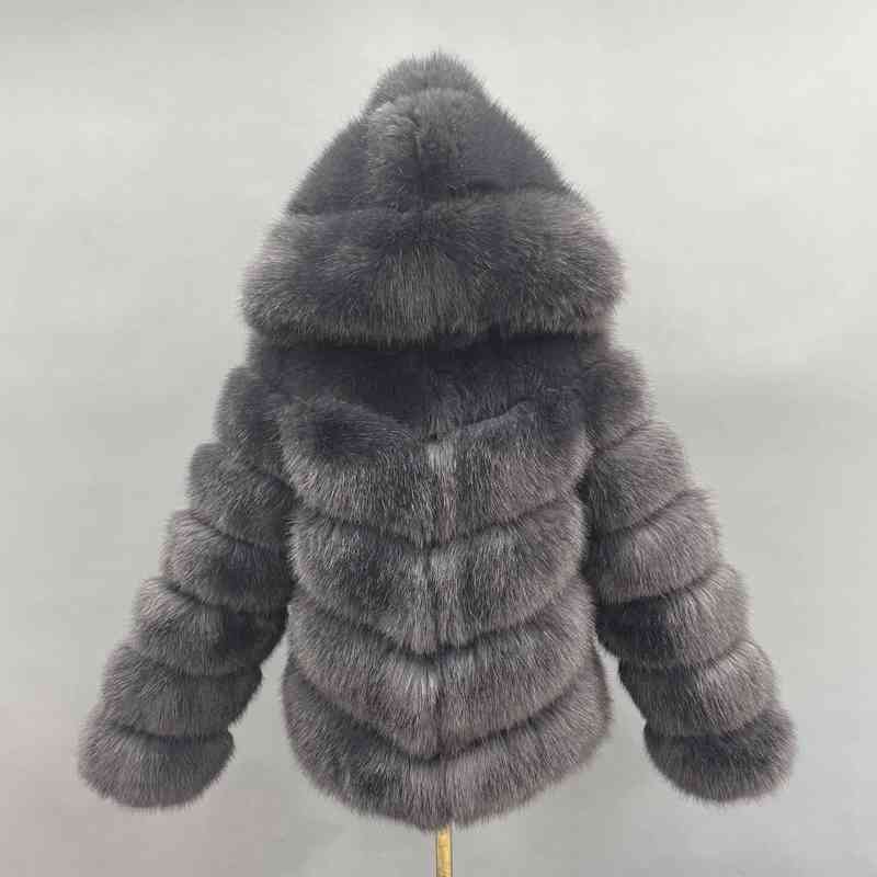 

Janefur Faux Fur Coat with Hood Women 2022 Warm High Quality Imitation Fur Jacket Wholesale Female Winter Fake Fur Coats T220810, Grey