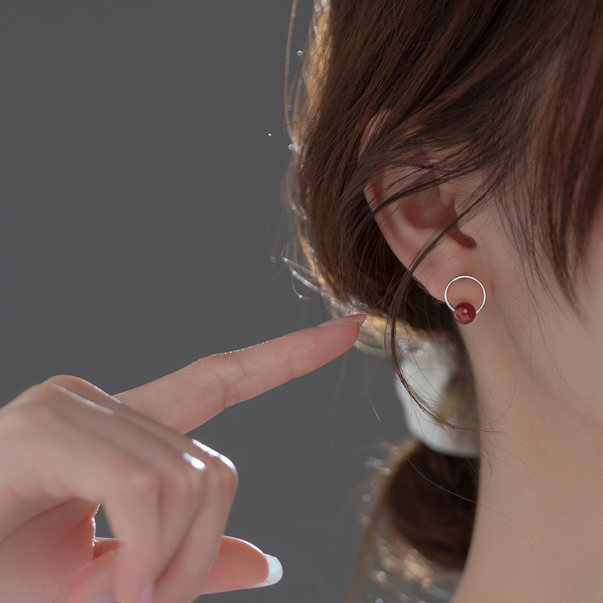 

Earrings 925 Silver Simple Style Ring Stone Women's Elegant Temperament