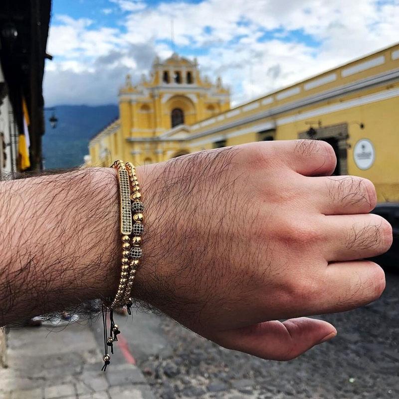 

Charm Bracelets Fashion 2pcs/set Ball Bracelet Men Handmade Pave CZ Braided Macrame Bead For Jewelry GiftCharm