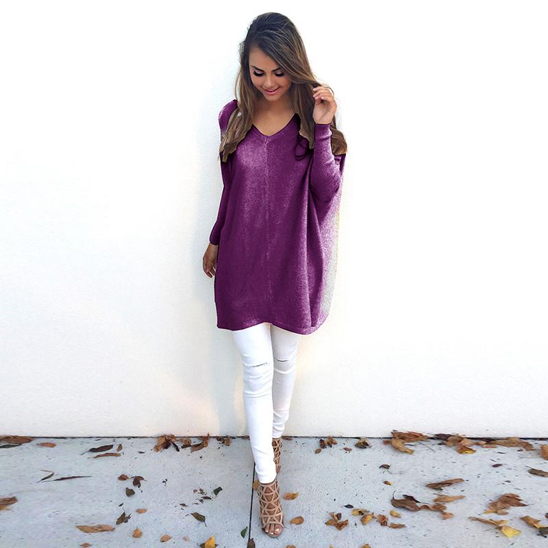 

Women's Sweaters Autumn Long Sleeve V Neck Pullovers Ladies Casual Loose Sweater Thin For Female TopsWomen's, Royal blue
