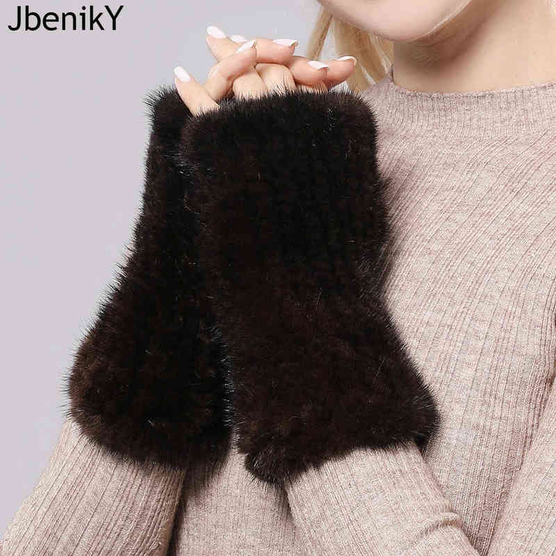

New Women % Real Genuine Knitted Mink Fur Mittens Winter Warm Lady Real Fur Fingerless Gloves Handmade Knit Mink Fur Mitten T220730