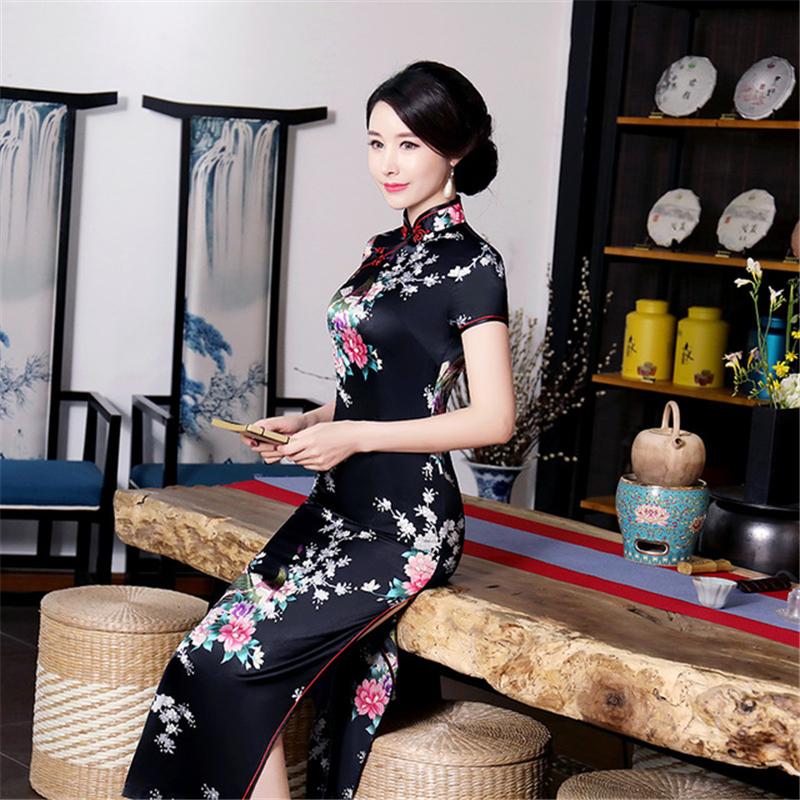 

Ethnic Clothing Chinese Dress Handmade Buttons Cheongsam Long Satin Peacock Flower Banquet Wedding 2022 Vestido ChinoEthnic