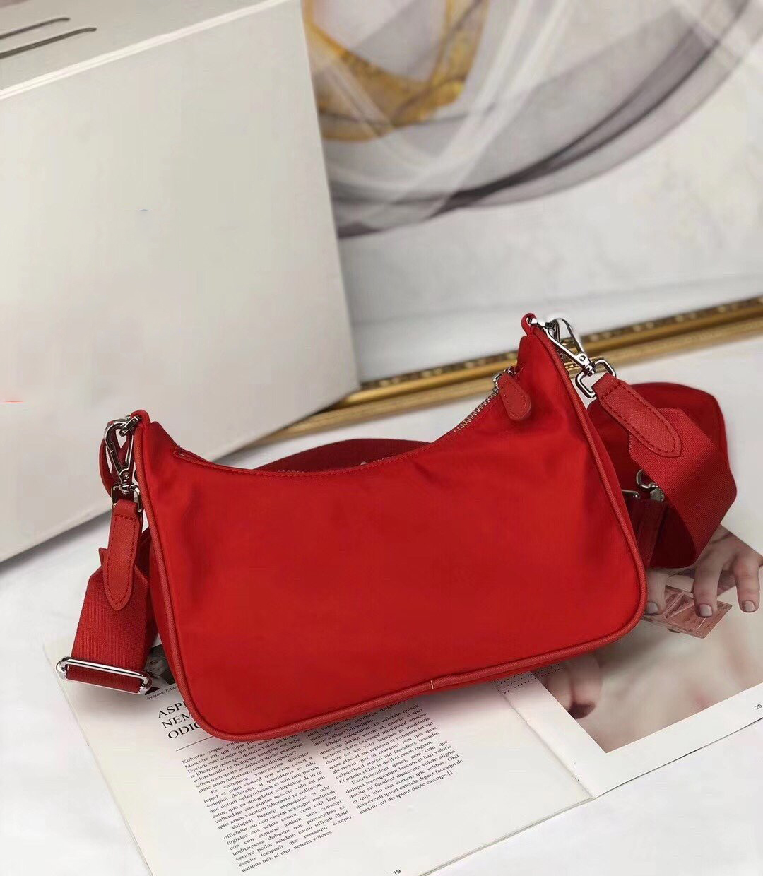 

High Quality Nylon Bag three item chain Shoulder Bags women cross body wallet card coin purse handbags lady tote 3pcs/set mini wallets holder, White