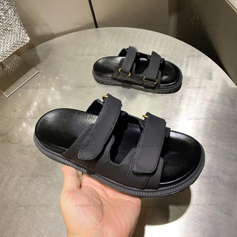 

Black Slipper Sandal Real Leather Letter Hook Platform Sandales Casual Sliders Shoes Woman Flip Flops TPU Outsole Size 35-42, 1#