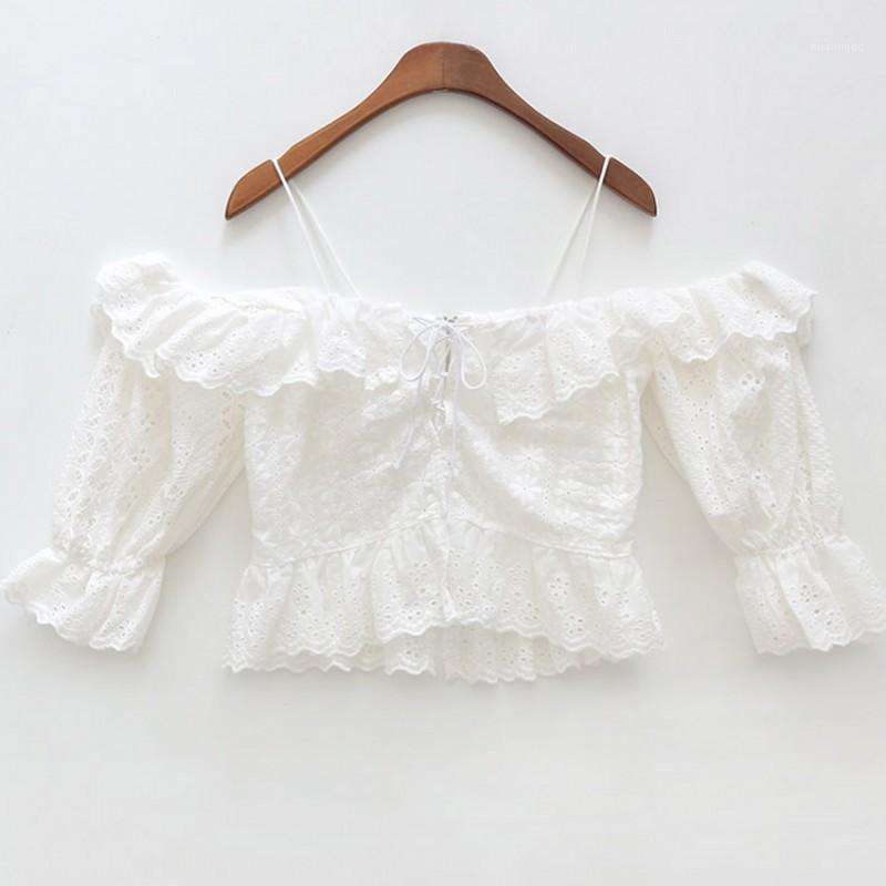 

Women's Blouses & Shirts Sexy Off Shoulder Slash Neck Women Crop Tops And Blouse Casual Holiday White Embroidery Beach Shirt Female Short