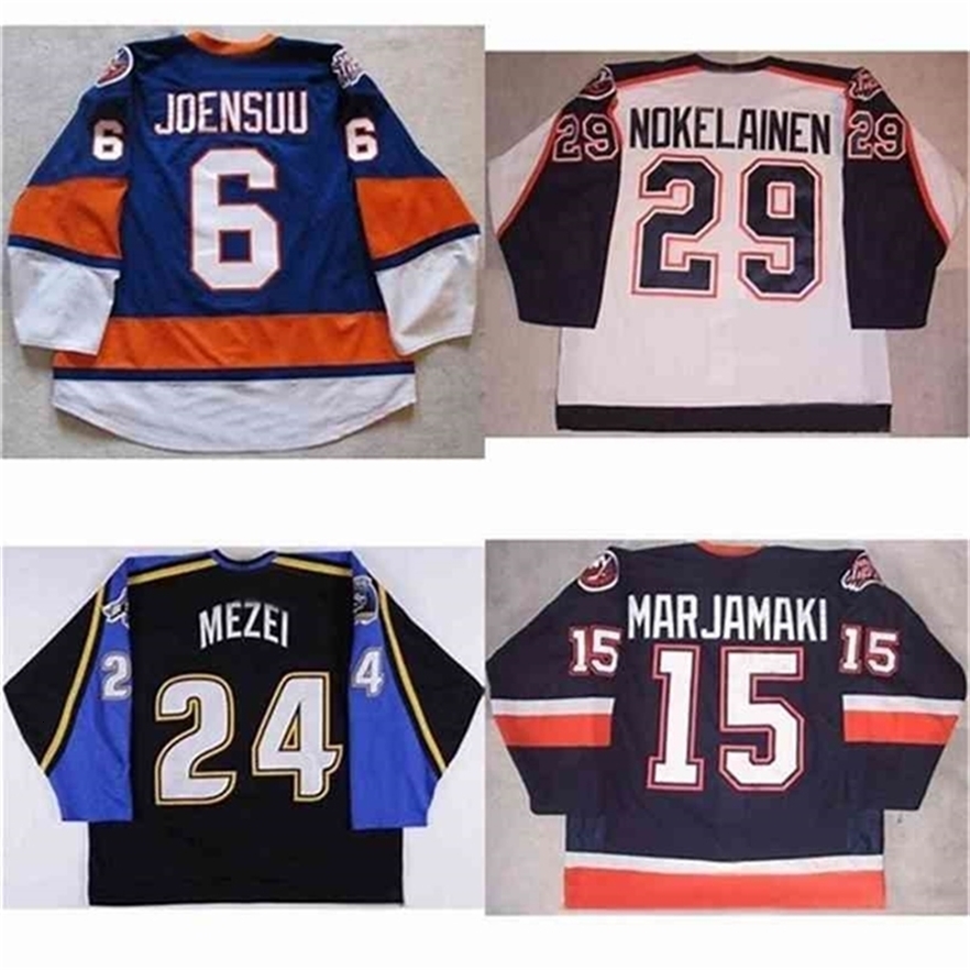 

MThr Bridgeport Sound Tigers Mens 29 Petteri Nokelainen 6 Jesse Joensuu 24 Branislav Mezei 6 Joel Bouchard 15 Masi Marjamaki Hockey Jerseys